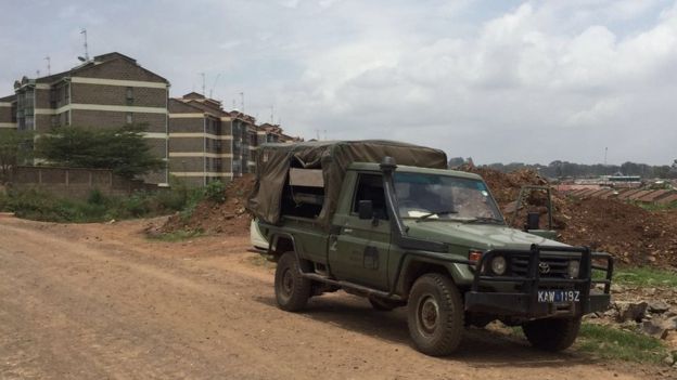 This KWS vehicle is stationed near Kibera where two lions were sighted early in the morning
