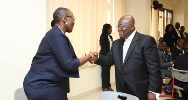 Nana Addo in a handshake with the Attorney General, Marietta Brew Appiah-Oppong.