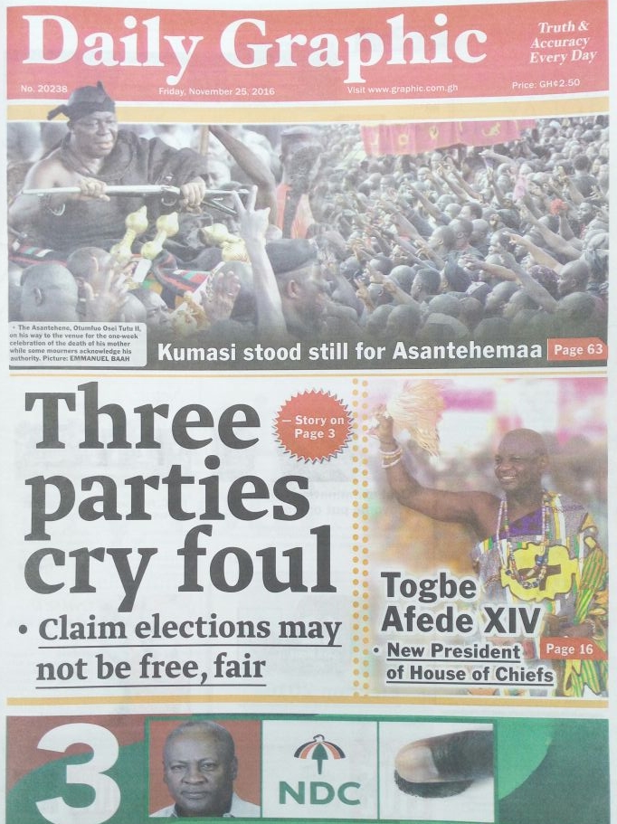 Newspaper Headlines: Friday, 25th November, 2016