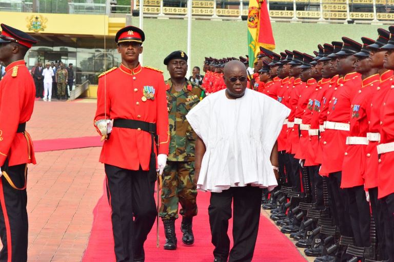 Akufo-Addo inspects guard of honour at Flagstaff House [Photos]