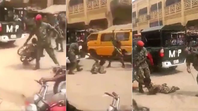Nigerian soldiers filmed beating up disabled man