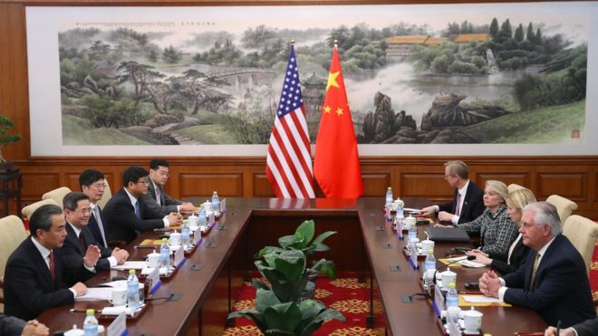 Rex Tillerson begins tense China meeting with Wang Li