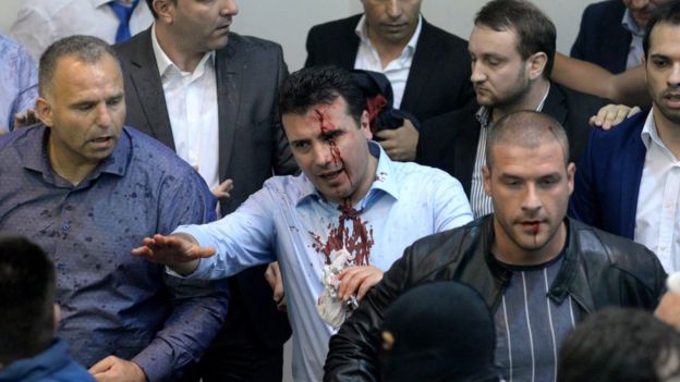 Brawl breaks out after protestors storm Macedonia parliament