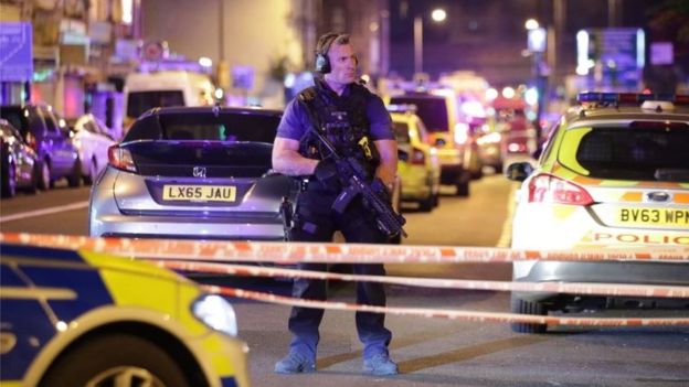 One dead as van hits pedestrians near UK mosque
