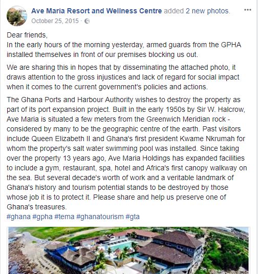 A Facebook post from 2015 complaining about GPHA's activities