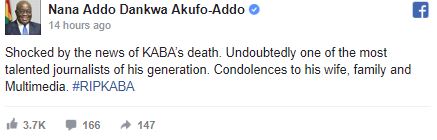 Nana Addo eulogizes KABA; says he was a talented journalist