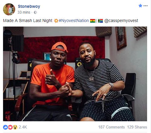 Stonebwoy, Cassper Nyovest record joint track