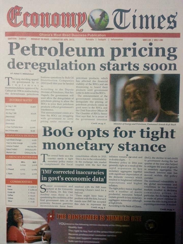 Newspaper headlines, Wednesday, 1st April, 2015
