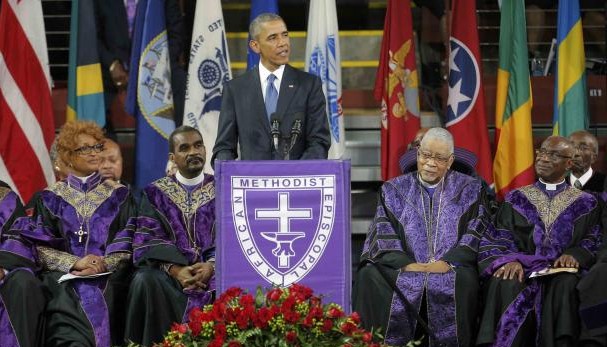 Obama sings ‘Amazing Grace’ at funeral of slain pastor