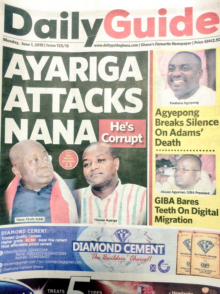 Newspaper headlines, Monday, 1st June, 2015