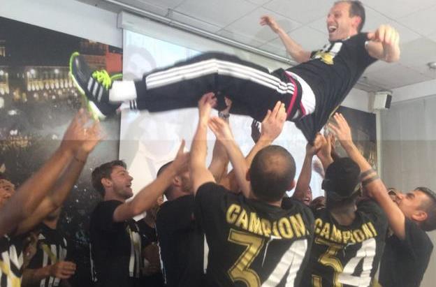 Juventus were training during the game but celebrated immediately afterwards.