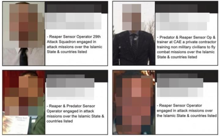 A screen grab taken from the site showing the American personnel with their addresses