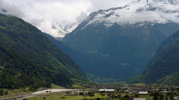 The Gotthard tunnel runs 2.3 km under the mountain at its deepest point.