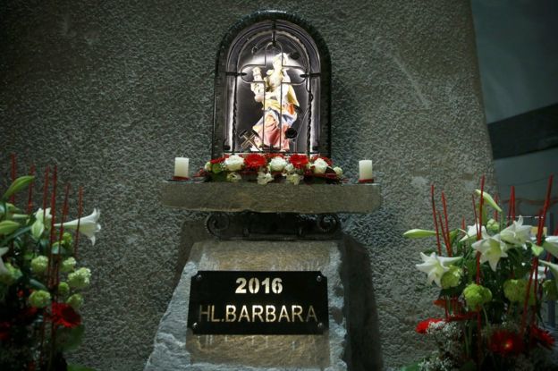 A statue of St Barbara, patron saint of miners, stands inside the new tunnel.