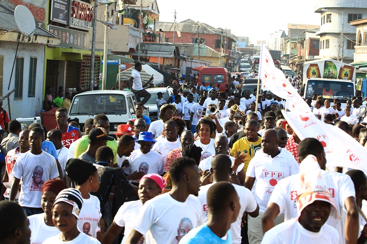 Scores of supporters thronged the streets to interact         interact with Dr. Nduom.