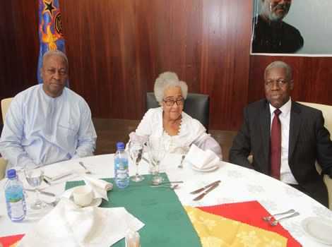 Dr Mary Grant seated with President Mahama and Vice President Amissah-Authur.