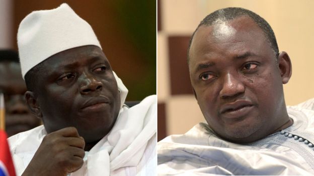 Yahya Jammeh (L), Adam Barrow (R)