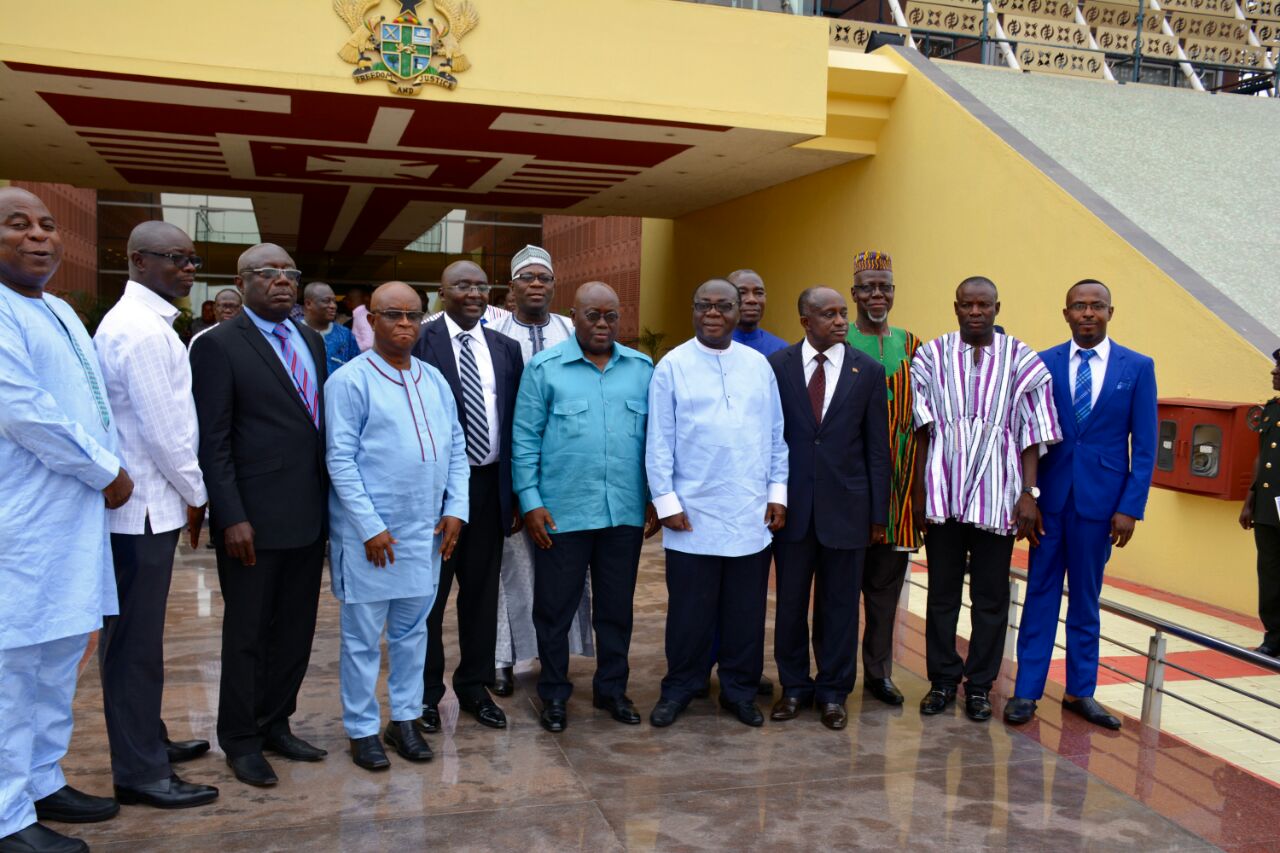 President Akufo-Addo in a shot with the 10 Regional Ministers after their nomination