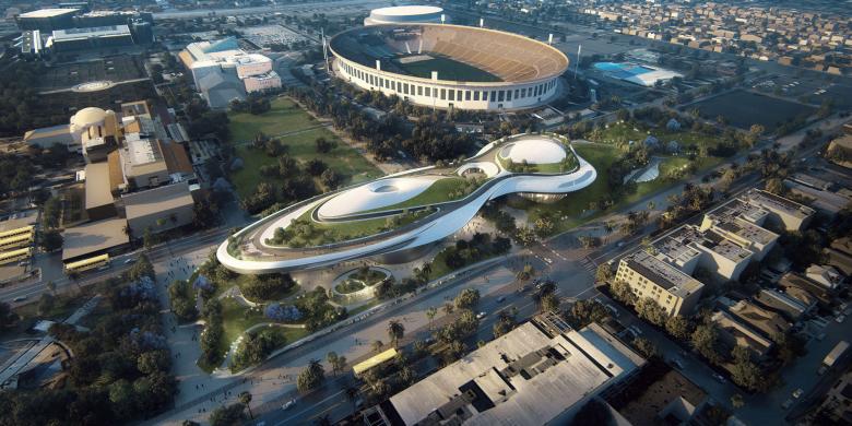 An artist rendering shows Lucas Museum of Narrative Art to be built in Exposition Park in downtown Los Angeles in this image released in California, U.S., January 10, 2017.  Courtesy Lucas Museum of Narrative Art/Handout via REUTERS