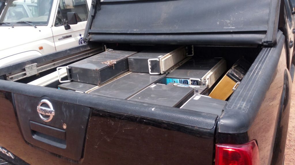 The stolen back-up batteries in the pick-up.
