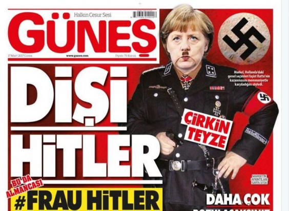 A Turkish tabloid depiction of Angela Merkel
