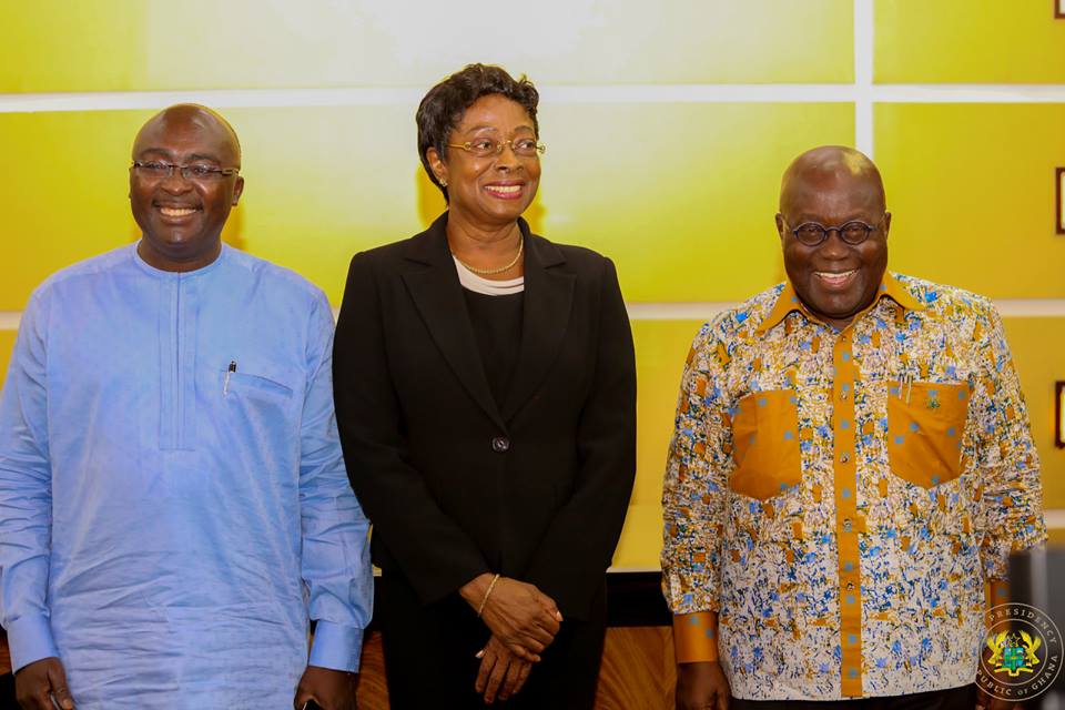 President Akufo-Addo and his Vice with the new Chief Justice, Sophia Akuffo.