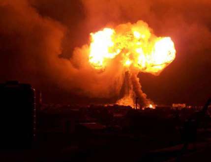 A massive mushrooming fireball engulfed lit up the sky after the explosion.