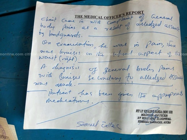 The medical report of one of the victims of the attack at gbetsile